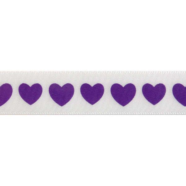 Patterned Ribbon - Hearts - Purple 6mm