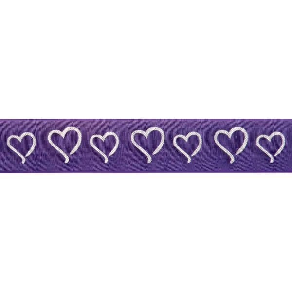 Patterned Ribbon - Organdie Hearts - Purple 15mm