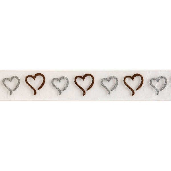 Patterned Ribbon - Organdie Hearts - Silver & Gold 15mm