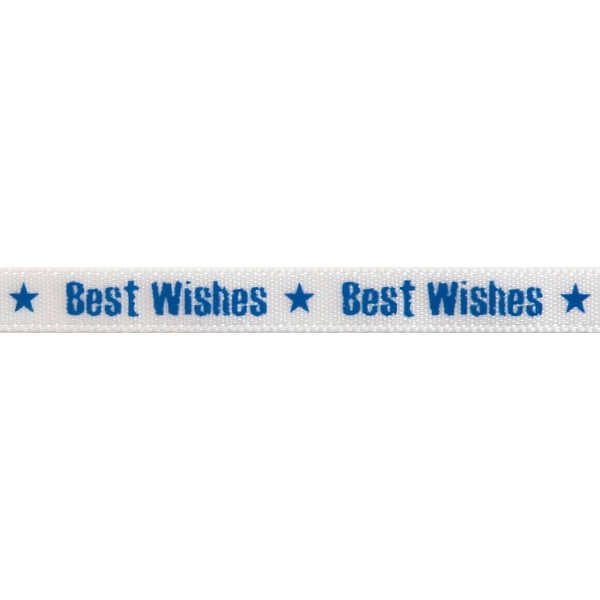 Patterned Ribbon - Best Wishes - Blue 6mm
