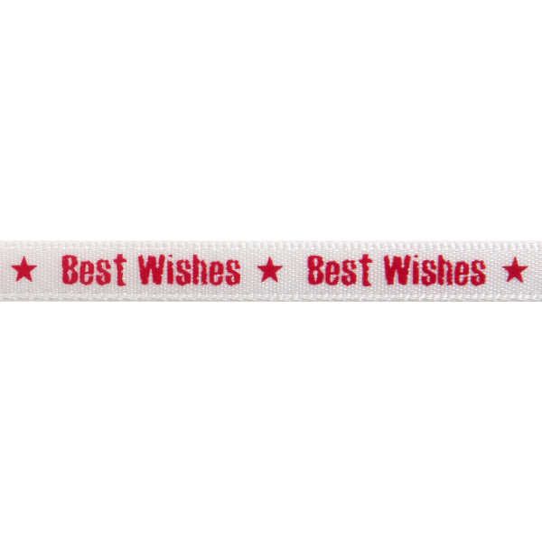 Patterned Ribbon - Best Wishes - Red 6mm