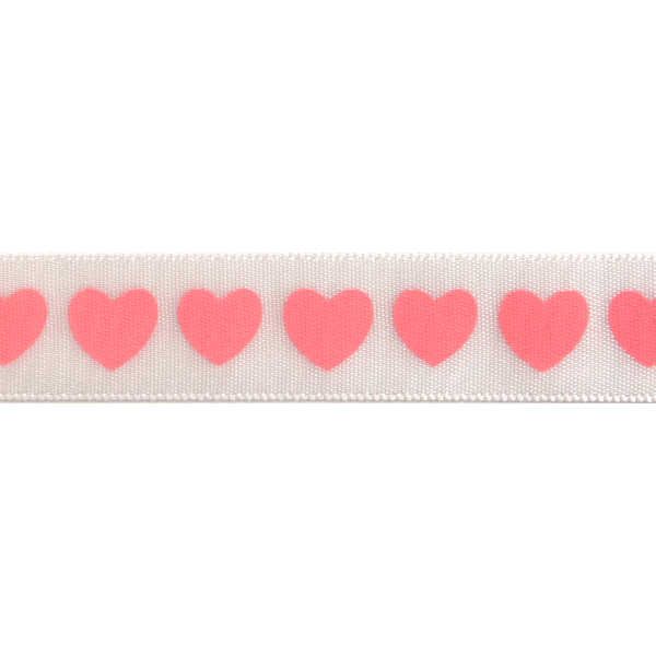 Patterned Ribbon - Heart - Baby Pink 6mm