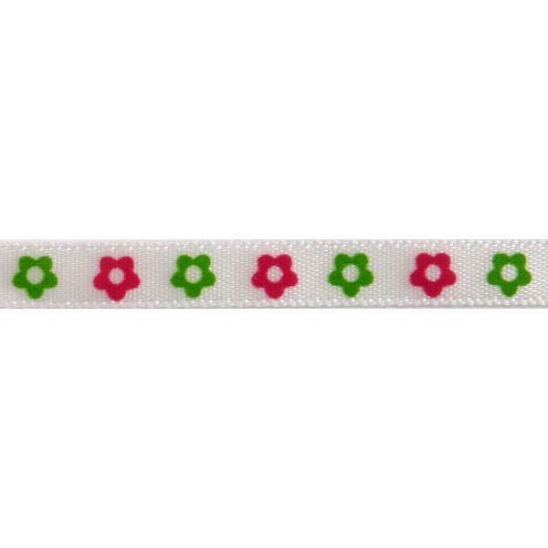 Patterned Ribbon - Flowers - Green 6mm