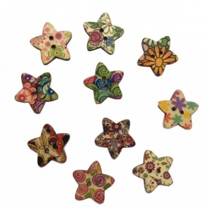 retro star wooden buttons