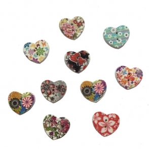 patterned heart wooden buttons