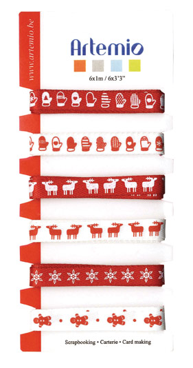Artemio Ribbon - Christmas Motifs - Red & White - Style 2
