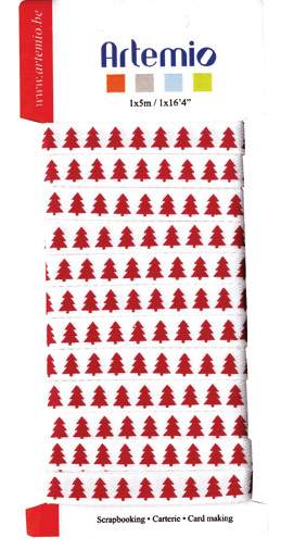 Artemio Ribbon - Christmas Trees - Red on White