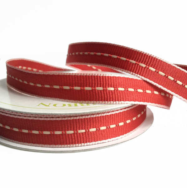 Centre Stitch Ribbon -Red/Cream 10mm