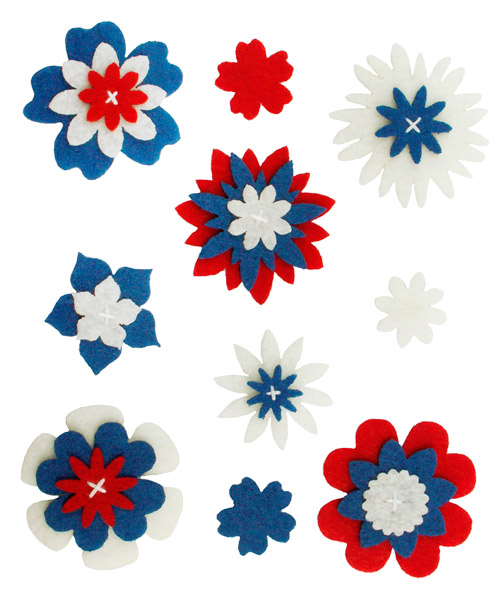 Felt Flowers - Red, White & Blue