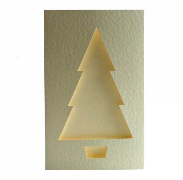 Double Fold Rectangular Card Pack With Christmas Tree Aperture - Creative Hammer Cream