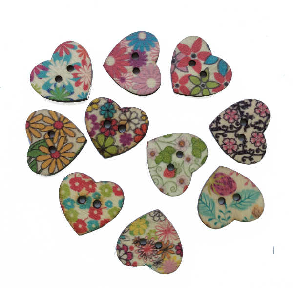 Floral Heart Wooden Buttons