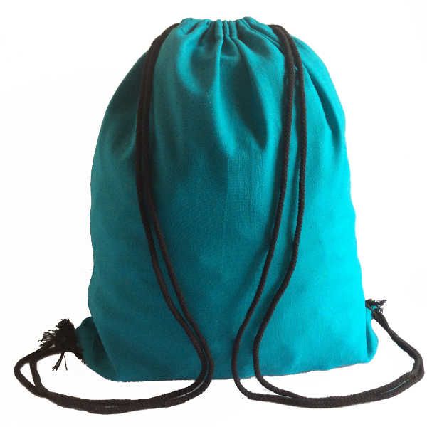 Large Natural Cotton Backpack - Aqua Blue