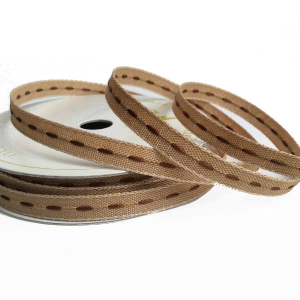 Natural Ribbon with Centre Stitch - Chocolate - 6mm