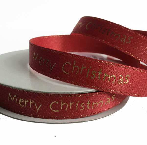 Sparkly  Merry Christmas - Red Ribbon  - 10mm