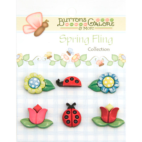 Spring Fling Buttons - Flowers & Ladybugs