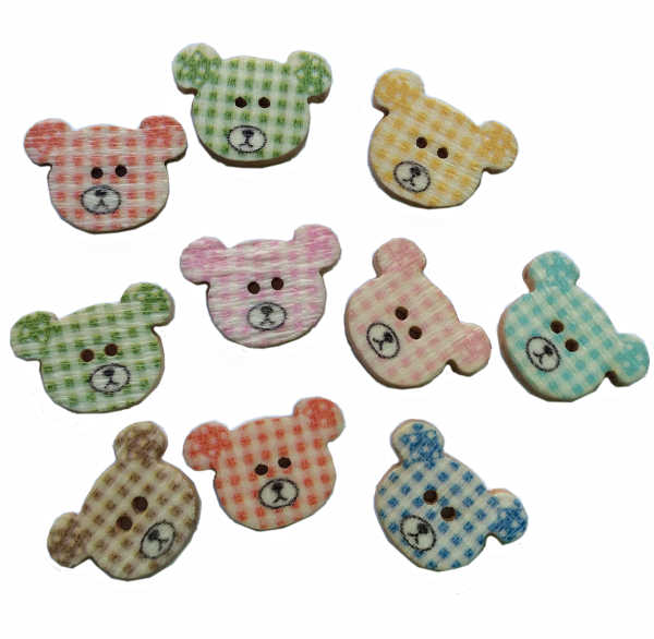 Teddy Face Wooden Buttons