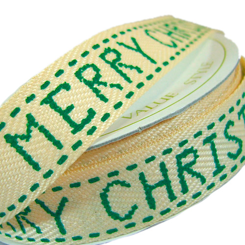 Twill Ribbon - Merry Christmas - Green - 15mm