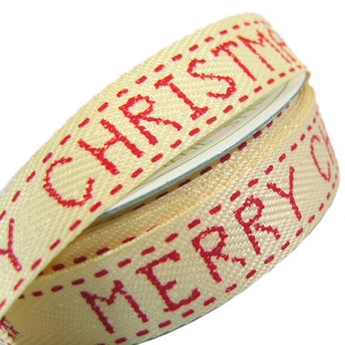 Twill Ribbon - Merry Christmas - Red - 15mm
