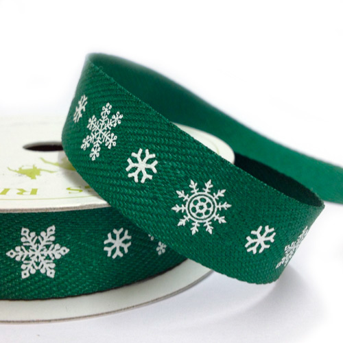 Twill Ribbon - Snowflake - Green - 15mm