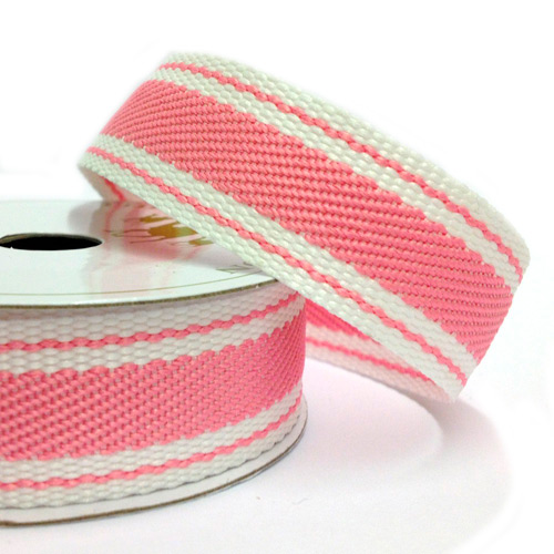 Twill Ribbon - Stripe - Pink - 22mm